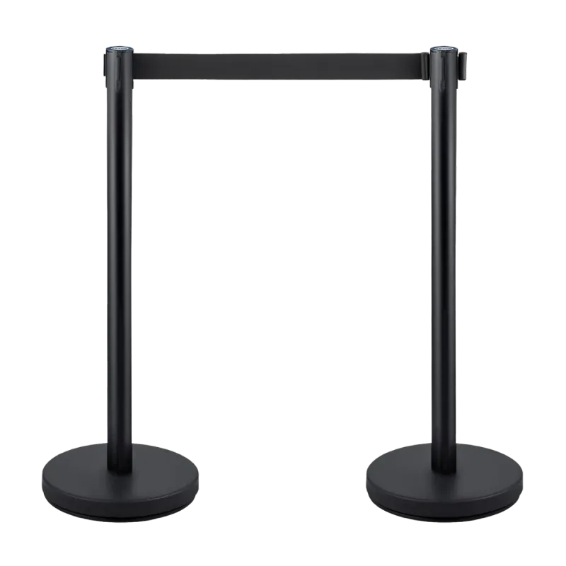 Poteau à sangle noir avec sangle rétractable